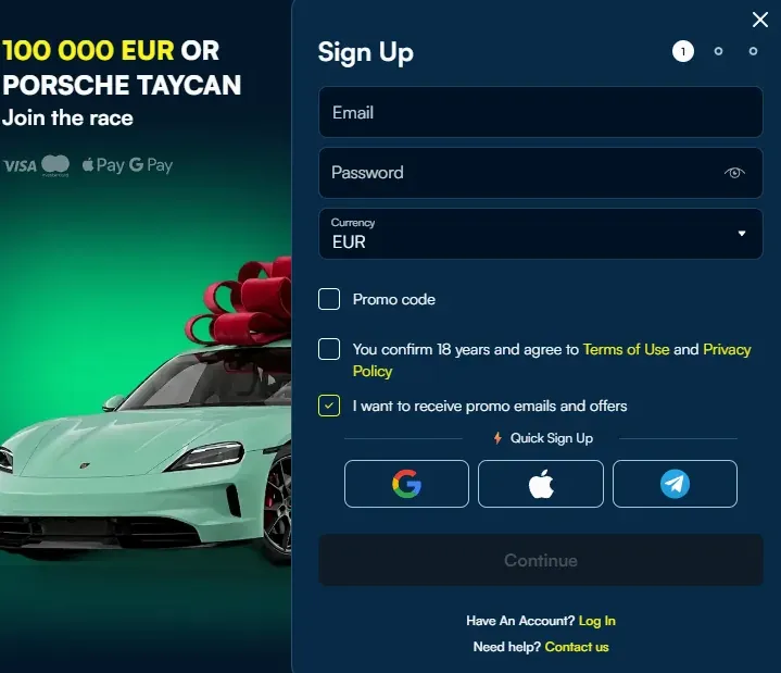 Registratie bij Fanobet Casino
